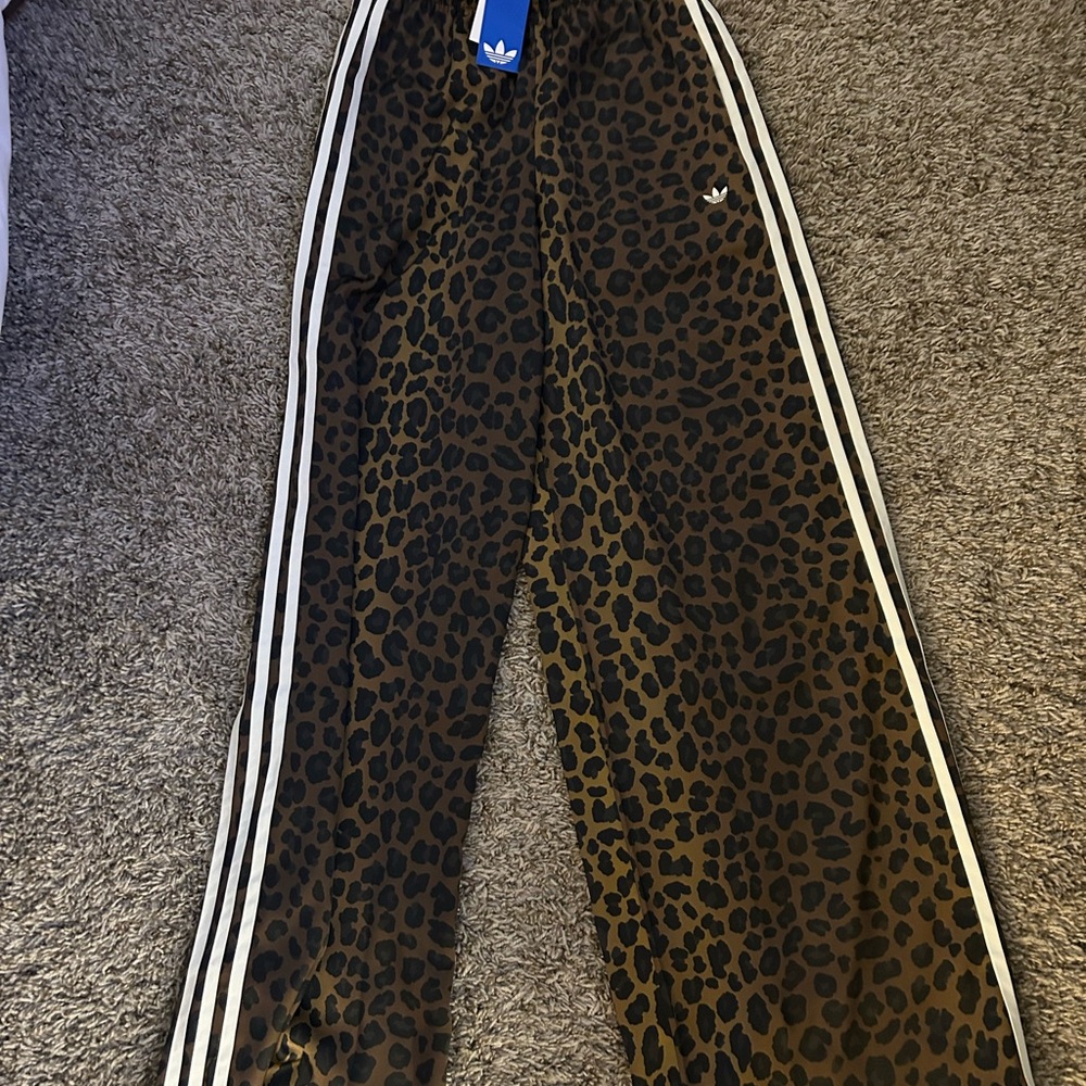 adidas Women's Leopard Print Track Pants with White Stripes - Picture 2 of 4